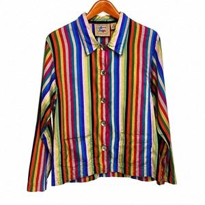 Don't Mess With Texas Silk Striped Jacket Womens Medium Multi Color Button Front